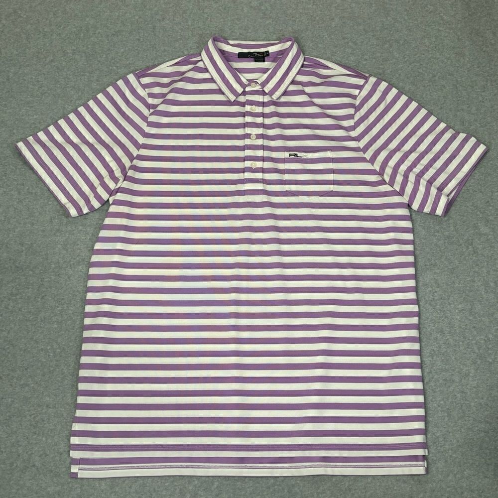 RLX Ralph Lauren Men's Polo Shirt Size XXL Purple White Striped Short Sleeve Tee